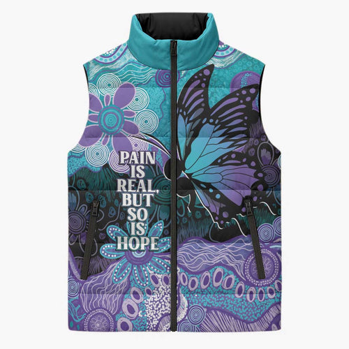 Australia Indigenous Teal Purple Contemporary Aboriginal Art Sleeveless Puffer Jacket Hope Is Real