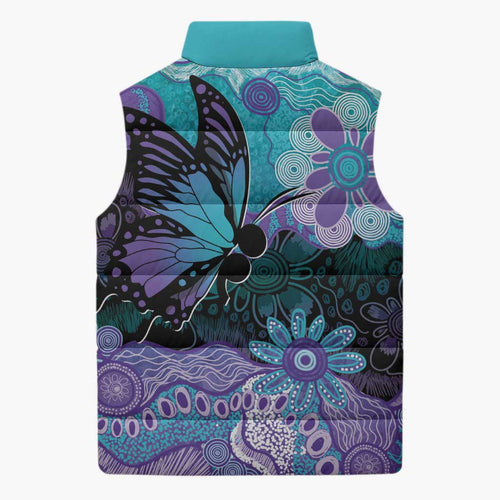 Australia Indigenous Teal Purple Contemporary Aboriginal Art Sleeveless Puffer Jacket Hope Is Real
