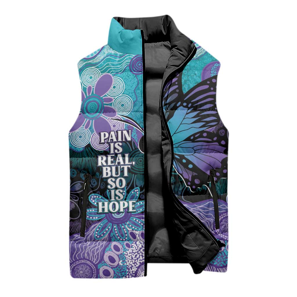 Australia Indigenous Teal Purple Contemporary Aboriginal Art Sleeveless Puffer Jacket Hope Is Real