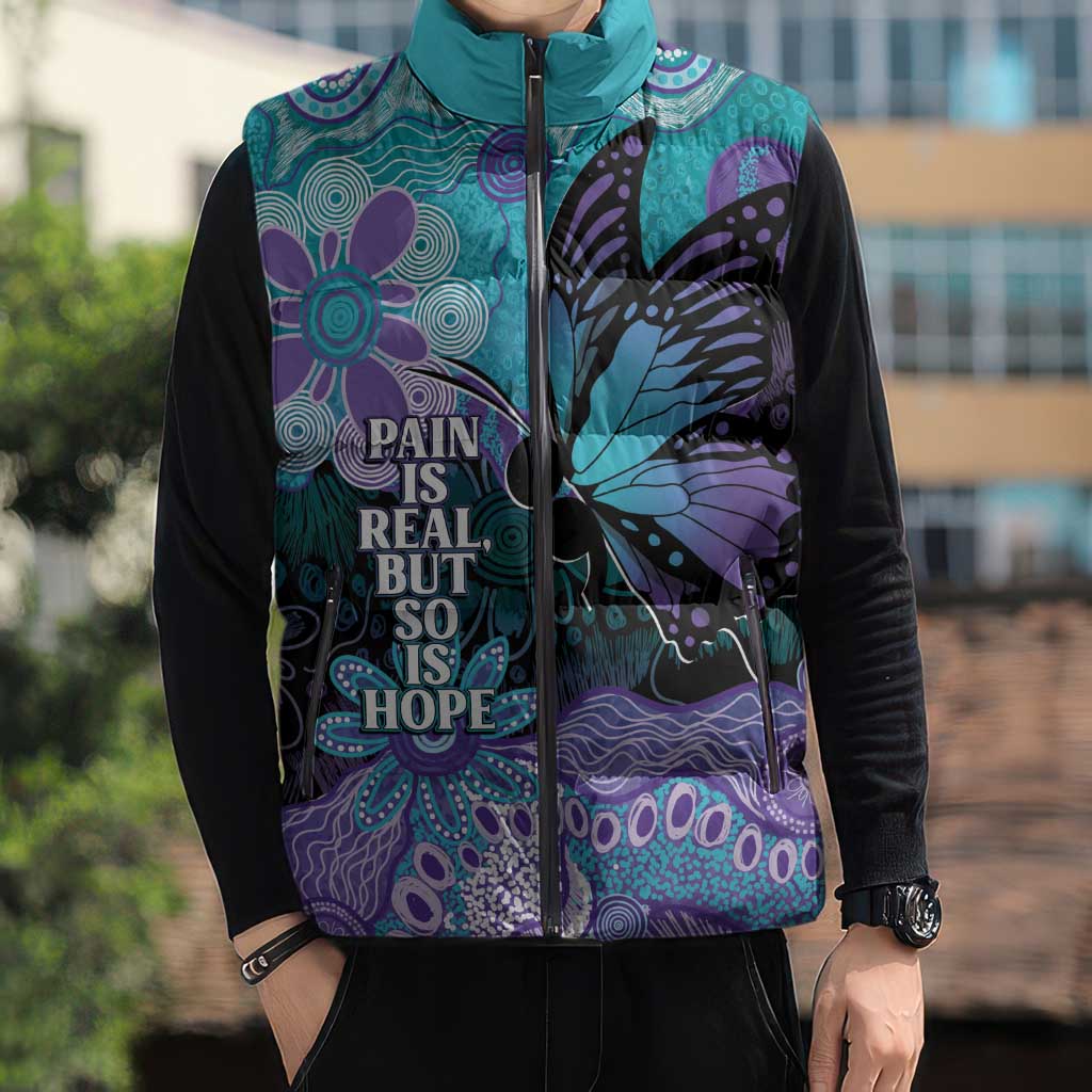 Australia Indigenous Teal Purple Contemporary Aboriginal Art Sleeveless Puffer Jacket Hope Is Real
