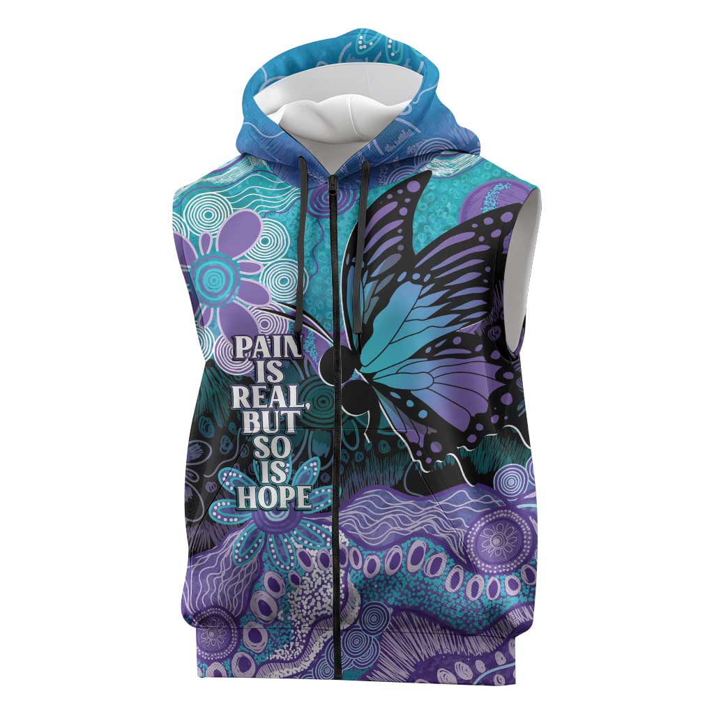 Australia Indigenous Teal Purple Contemporary Aboriginal Art Sleeveless Zip Hoodie Hope Is Real