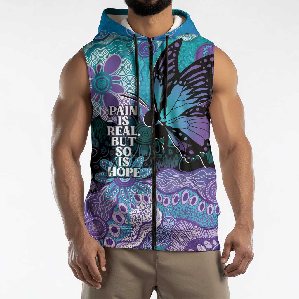 Australia Indigenous Teal Purple Contemporary Aboriginal Art Sleeveless Zip Hoodie Hope Is Real