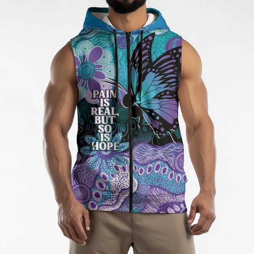 Australia Indigenous Teal Purple Contemporary Aboriginal Art Sleeveless Zip Hoodie Hope Is Real