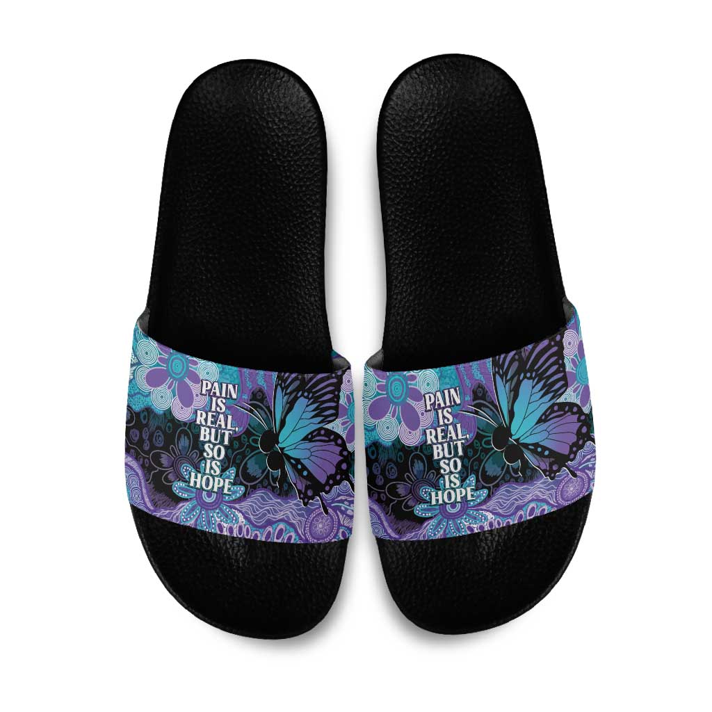 Australia Indigenous Teal Purple Contemporary Aboriginal Art Slide Sandals Hope Is Real