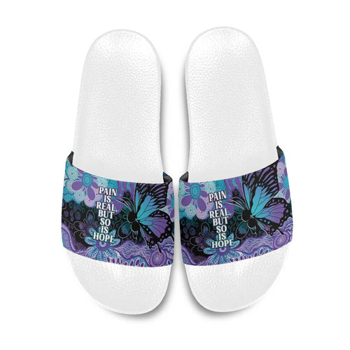 Australia Indigenous Teal Purple Contemporary Aboriginal Art Slide Sandals Hope Is Real