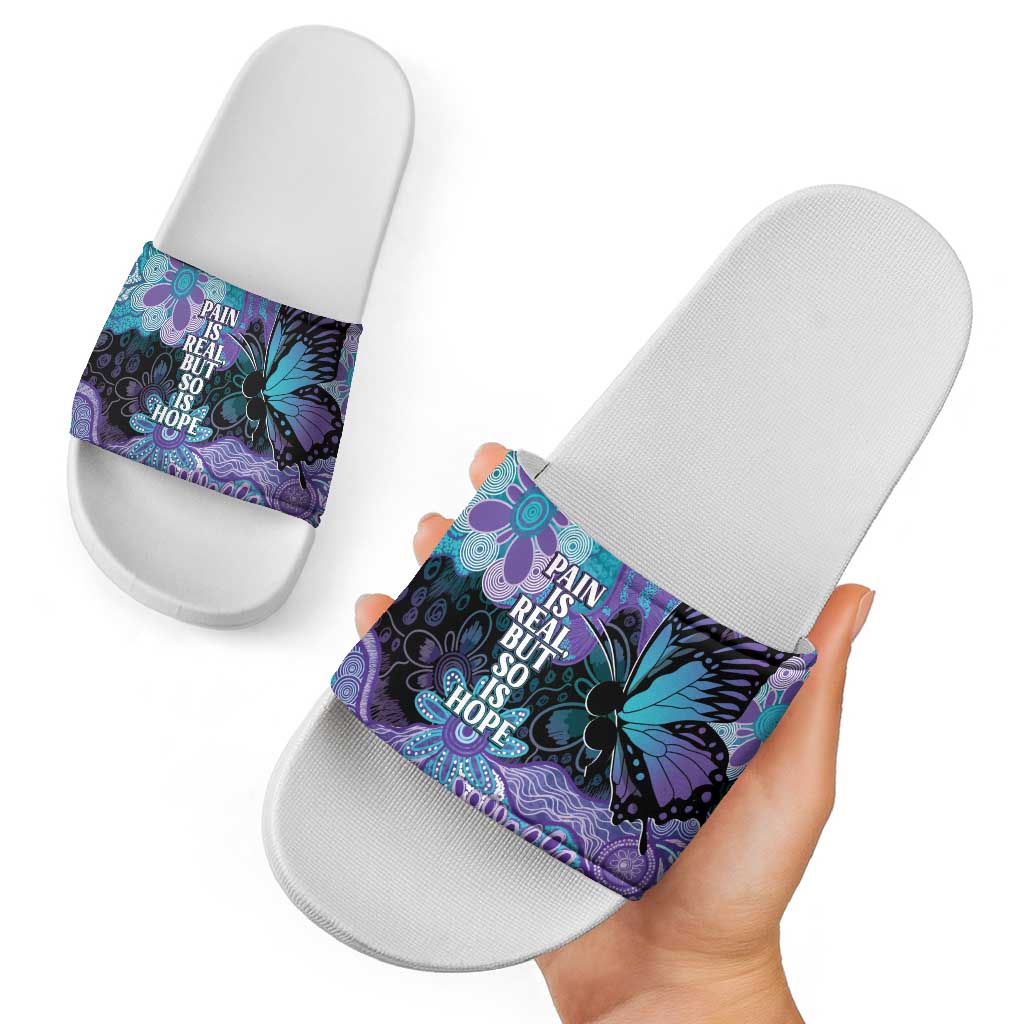 Australia Indigenous Teal Purple Contemporary Aboriginal Art Slide Sandals Hope Is Real