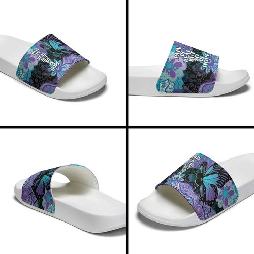 Australia Indigenous Teal Purple Contemporary Aboriginal Art Slide Sandals Hope Is Real