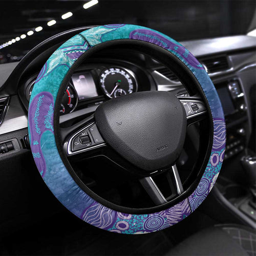 Australia Indigenous Teal Purple Contemporary Aboriginal Art Steering Wheel Cover Hope Is Real