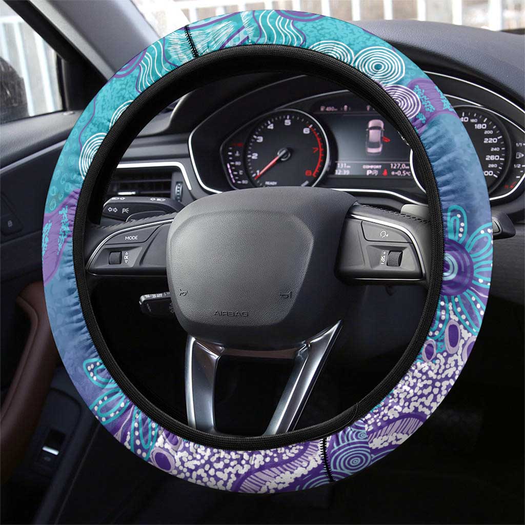 Australia Indigenous Teal Purple Contemporary Aboriginal Art Steering Wheel Cover Hope Is Real