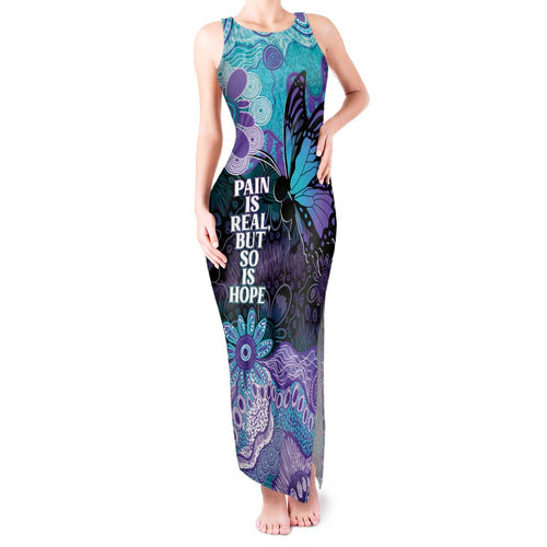 Australia Indigenous Teal Purple Contemporary Aboriginal Art Tank Maxi Dress Hope Is Real