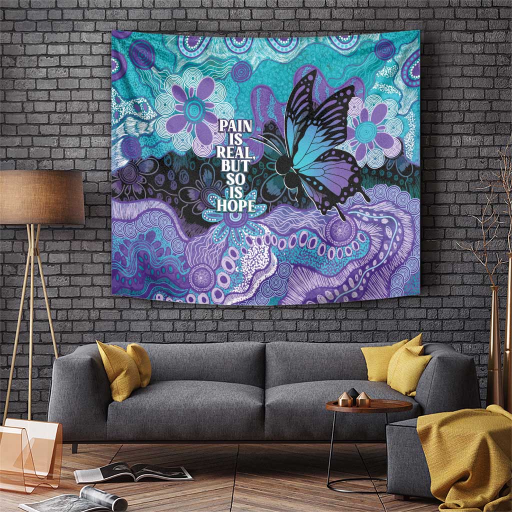 Australia Indigenous Teal Purple Contemporary Aboriginal Art Tapestry Hope Is Real