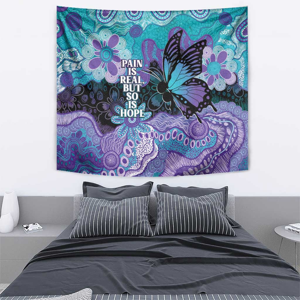 Australia Indigenous Teal Purple Contemporary Aboriginal Art Tapestry Hope Is Real