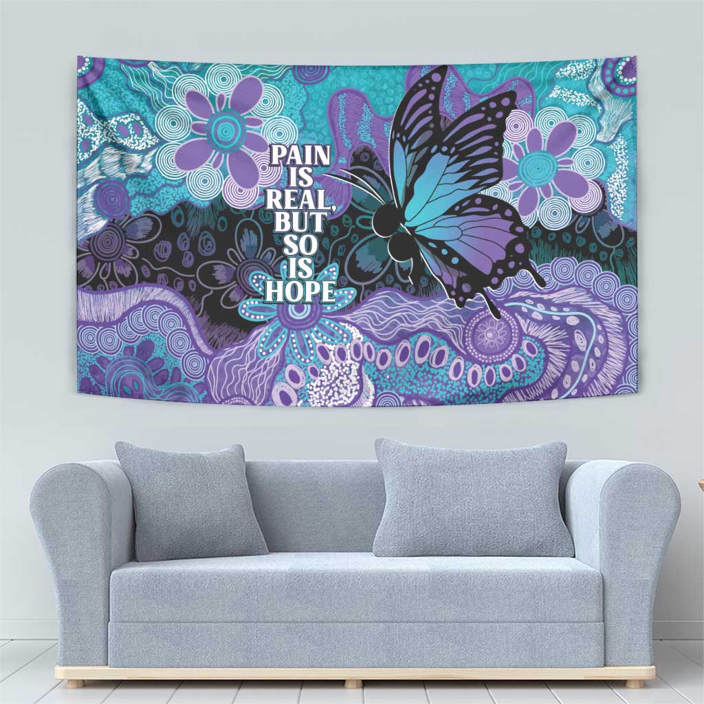 Australia Indigenous Teal Purple Contemporary Aboriginal Art Tapestry Hope Is Real
