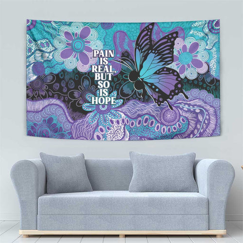Australia Indigenous Teal Purple Contemporary Aboriginal Art Tapestry Hope Is Real