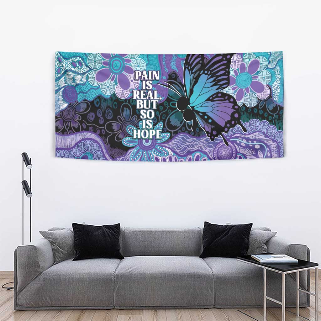 Australia Indigenous Teal Purple Contemporary Aboriginal Art Tapestry Hope Is Real