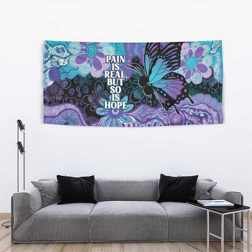 Australia Indigenous Teal Purple Contemporary Aboriginal Art Tapestry Hope Is Real
