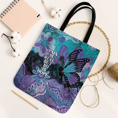 Australia Indigenous Teal Purple Contemporary Aboriginal Art Tote Bag Hope Is Real