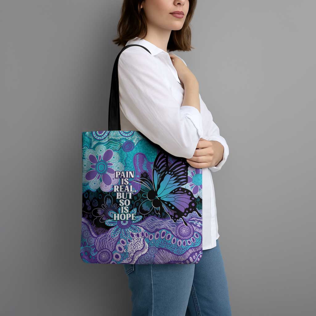 Australia Indigenous Teal Purple Contemporary Aboriginal Art Tote Bag Hope Is Real