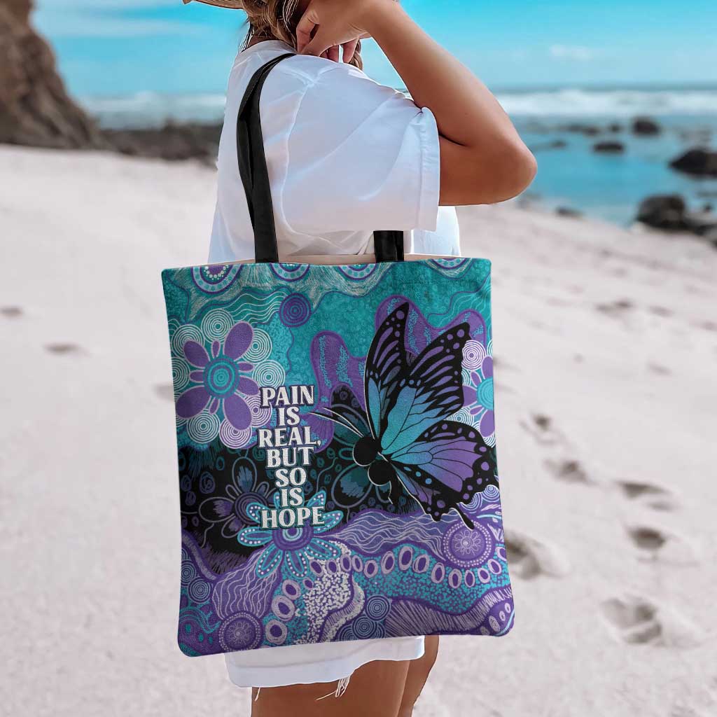 Australia Indigenous Teal Purple Contemporary Aboriginal Art Tote Bag Hope Is Real