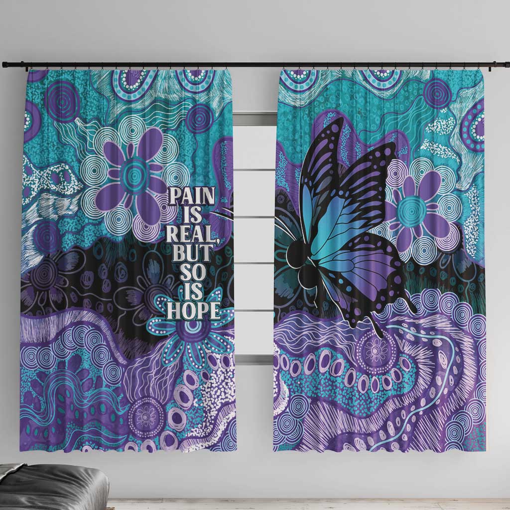 Australia Indigenous Teal Purple Contemporary Aboriginal Art Window Curtain Hope Is Real