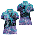 Australia Indigenous Teal Purple Contemporary Aboriginal Art Women Polo Shirt Hope Is Real