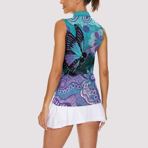 Australia Indigenous Teal Purple Contemporary Aboriginal Art Women Sleeveless Polo Shirt Hope Is Real