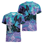 Australia Indigenous Teal Purple Contemporary Aboriginal Art Women V-Neck T-Shirt Hope Is Real