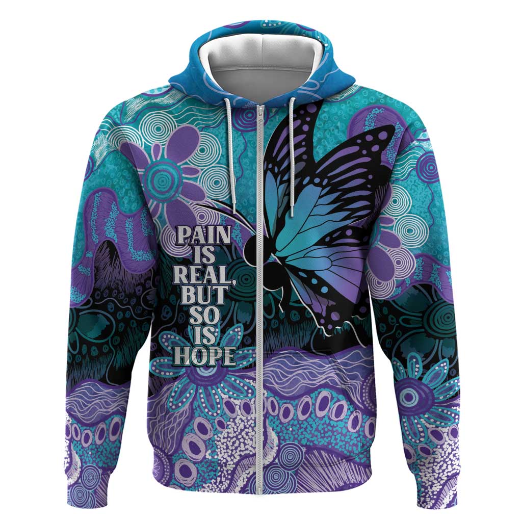 Australia Indigenous Teal Purple Contemporary Aboriginal Art Zip Hoodie Hope Is Real