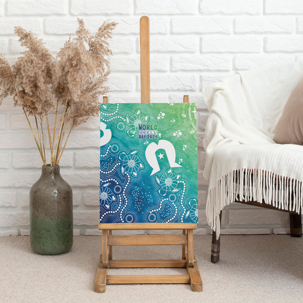 Australia Aboriginal Style Canvas Wall Art World Ocean Day