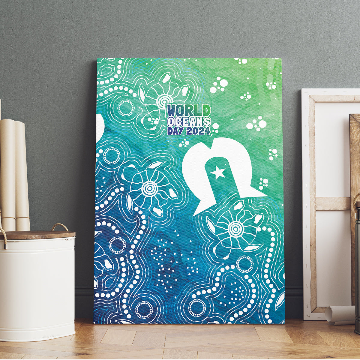 Australia Aboriginal Style Canvas Wall Art World Ocean Day