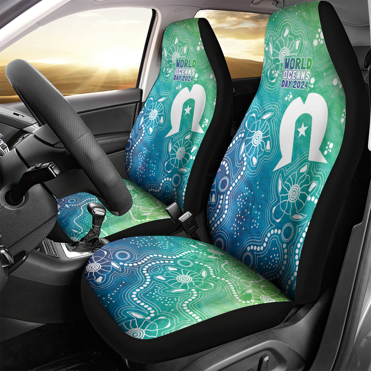 Australia Aboriginal Style Car Seat Cover World Ocean Day
