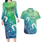 Australia Aboriginal Style Couples Matching Long Sleeve Bodycon Dress and Hawaiian Shirt World Ocean Day