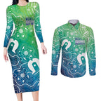 Australia Aboriginal Style Couples Matching Long Sleeve Bodycon Dress and Long Sleeve Button Shirt World Ocean Day