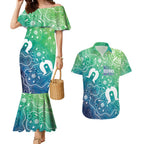 Australia Aboriginal Style Couples Matching Mermaid Dress and Hawaiian Shirt World Ocean Day