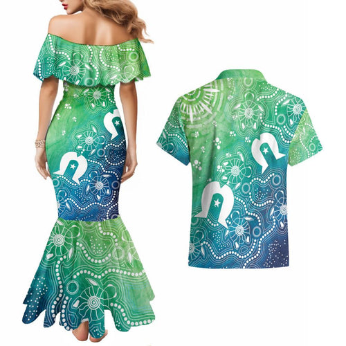 Australia Aboriginal Style Couples Matching Mermaid Dress and Hawaiian Shirt World Ocean Day