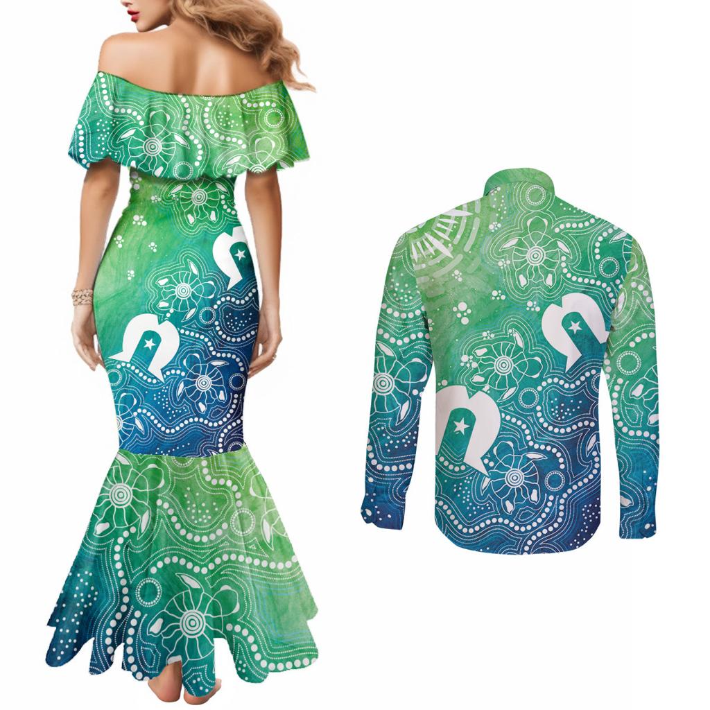 Australia Aboriginal Style Couples Matching Mermaid Dress and Long Sleeve Button Shirt World Ocean Day