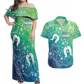 Australia Aboriginal Style Couples Matching Off Shoulder Maxi Dress and Hawaiian Shirt World Ocean Day