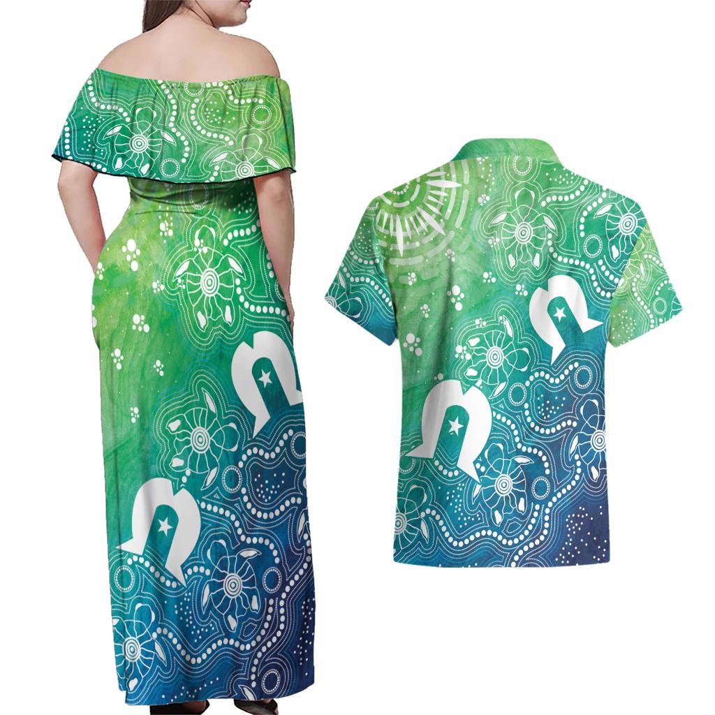 Australia Aboriginal Style Couples Matching Off Shoulder Maxi Dress and Hawaiian Shirt World Ocean Day