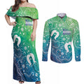 Australia Aboriginal Style Couples Matching Off Shoulder Maxi Dress and Long Sleeve Button Shirt World Ocean Day