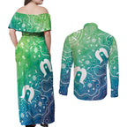 Australia Aboriginal Style Couples Matching Off Shoulder Maxi Dress and Long Sleeve Button Shirt World Ocean Day