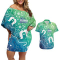Australia Aboriginal Style Couples Matching Off Shoulder Short Dress and Hawaiian Shirt World Ocean Day