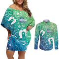 Australia Aboriginal Style Couples Matching Off Shoulder Short Dress and Long Sleeve Button Shirt World Ocean Day