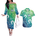 Australia Aboriginal Style Couples Matching Off The Shoulder Long Sleeve Dress and Hawaiian Shirt World Ocean Day