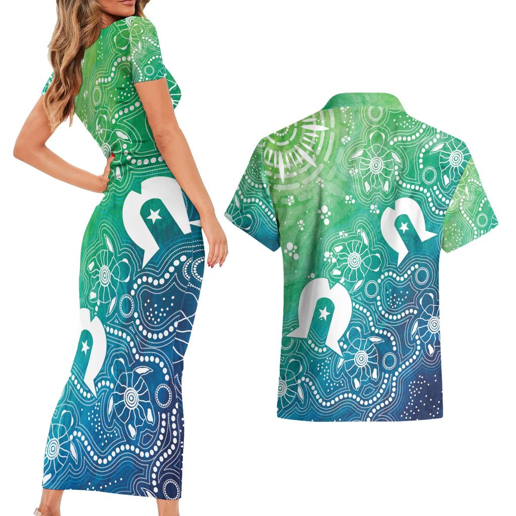 Australia Aboriginal Style Couples Matching Short Sleeve Bodycon Dress and Hawaiian Shirt World Ocean Day