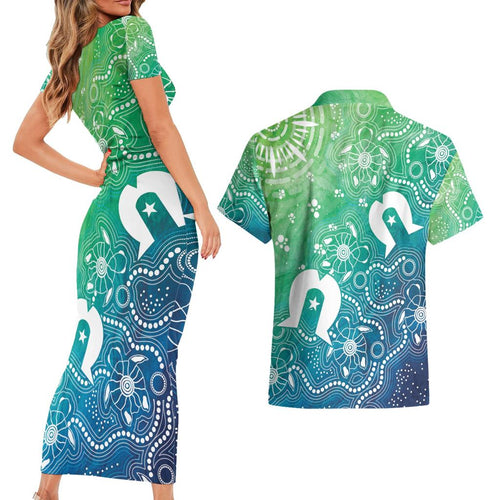 Australia Aboriginal Style Couples Matching Short Sleeve Bodycon Dress and Hawaiian Shirt World Ocean Day