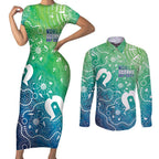 Australia Aboriginal Style Couples Matching Short Sleeve Bodycon Dress and Long Sleeve Button Shirt World Ocean Day