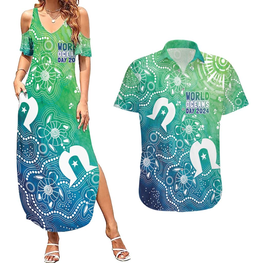 Australia Aboriginal Style Couples Matching Summer Maxi Dress and Hawaiian Shirt World Ocean Day