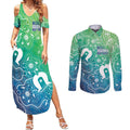 Australia Aboriginal Style Couples Matching Summer Maxi Dress and Long Sleeve Button Shirt World Ocean Day