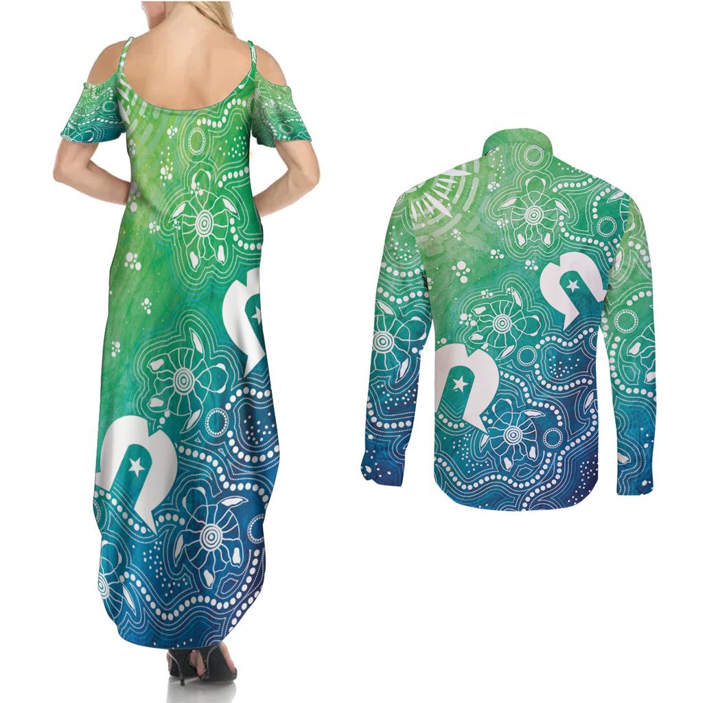 Australia Aboriginal Style Couples Matching Summer Maxi Dress and Long Sleeve Button Shirt World Ocean Day