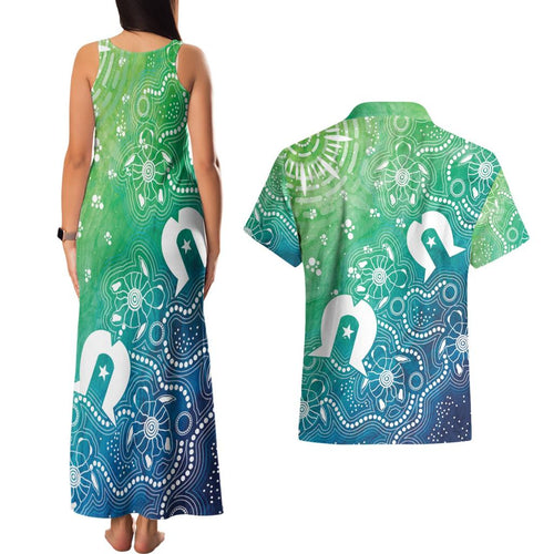 Australia Aboriginal Style Couples Matching Tank Maxi Dress and Hawaiian Shirt World Ocean Day